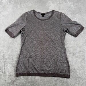 Escada Metallic‎ Bronze Knit Top Sparkle Diamond Pattern Tee Shirt Size S